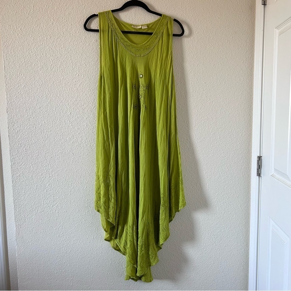 Cleopatra Women’s Shift Dress Free Size Lime Green Embroidered Floral